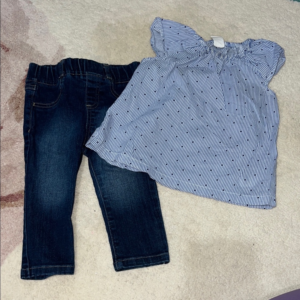 H&M Blue Striped Top and Garanimals Jeans Bundle